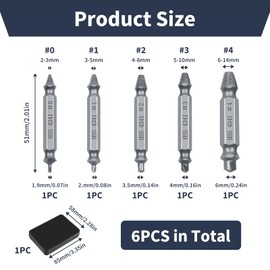5 Pcs Damaged Screw Extractor Set, HSS 4341 Extractor Remover for Stripped Head Rounded Screws, Rusted or Painted Over Screws & Broken Bolts, Works with All Drill Types & Sizes, DIY Tool Kit for Men
