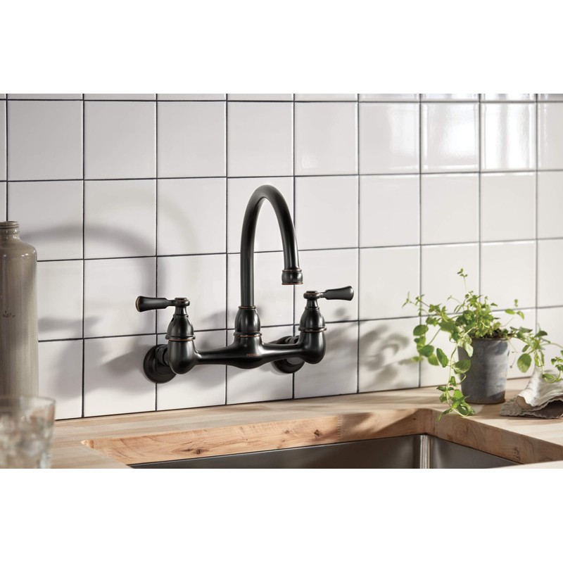 Peerless P2765LF-OB Elmhurst Two-Handle Kitchen Faucet Wall-Mount, Oil-Rubbed Bronze