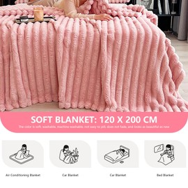 Cuddly Fluffy Blanket, 120 x 200 cm, Pink Fluffy Corduroy Plush Blanket, Warm Thick Sofa Blankets, Gift, Soft Cuddly Portable Blanket for Living Room, Sofa, Bedroom