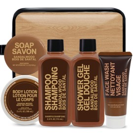 BODY  EARTH Set De Regalo De NavidadAniversario Para Hombre Set De Baño Y Cuidado Corporal De 6 Piezas Con Aroma A Sándalo, Tamaño Viaje. Incluye