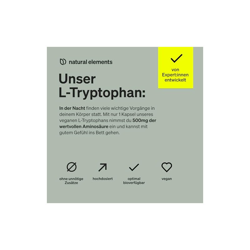 L-Tryptophan 500 mg 240 Vegan Capsules Made from Vegetable Fermentation