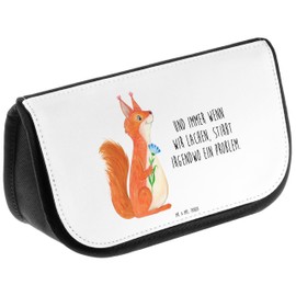 Mr. & Mrs. Panda Cosmetic Bag Squirrel Flower, White, Hand Drawn