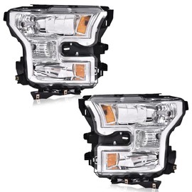 PIT66 Headlights Assembly Front Headlamp Assembly Front Headlamp Left+Right 1 Pair Compatible with Ford F150 2015 2016 2017, Clear Lens Chrome Housing Amber Reflector