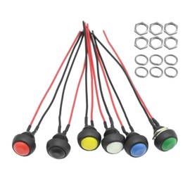 Hoypeyfiy 6pcs 12mm Momentary Push Button Switch SPST ON/Off 3A/250VAC Prewired Waterproof Lockless Mini Round Button for Car Trumpet, PC, Home Doorbell, Table Lamp