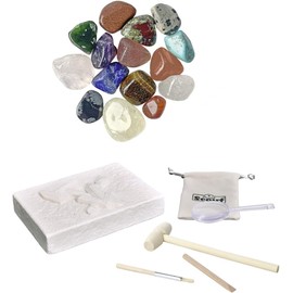 Simba 109462661 - Scout Mineralien-Ausgrabungsset (5 Steine zum Ausgraben) - Forscher- und Entdecker-Spielzeug für Kinder ab 5 Jahre inkl. Lupe, Werkzeug & Beutel, zufällige Auswahl aus 3 Sets