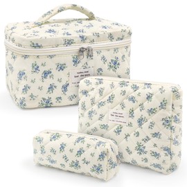 beifon Set of 3 Women's Cosmetic Bag Toiletry Bag with Floral Pattern, Toiletry Bag, Make Up Bag, Portable Makeup Bag, Wash Bag, Large Women Girls, Multicoloured (multicoloured D), Modern