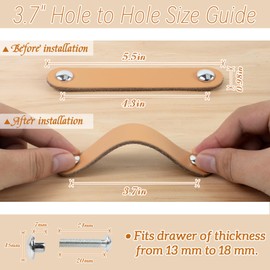 LEREATI Leather Handles for Furniture, Pack of 4 Cabinet Handles with Screws, Furniture Handles, Vintage Drawer Handle, Knobs, Furniture Handle, Leather for Kitchen Cabinets, Cabinets, Bathroom (Grey,