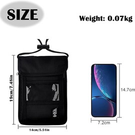 Neck Pouch Unisex Travel Wallet with RFID Protection Wallet for Hanging Waterproof Passport Bag Organiser Soft Neck Pouch for Passport, Credit Cards, Coins and Travel Accessories, Black, black