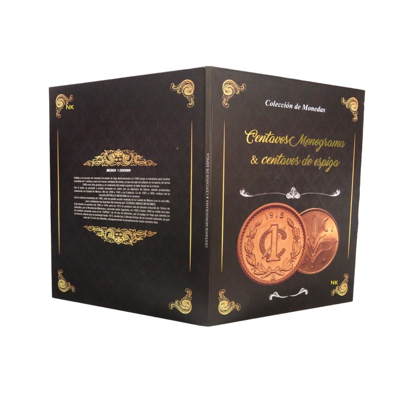 ALBUM PARA MONEDAS CENTAVO MONOGRAMA Y CENTAVOS ESPIGAS MEXICO