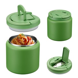 Itslife Thermal Food Container, 760 ml, Stainless Steel Warming Container Food with Spoon, Thermal Lunch Box, Leak-Proof for Hot and Cold, Food Container for Picnics, Schools and Offices, Green