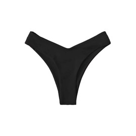 GORGLITTER Women's Cheeky Thong Bikini High Cut Bathing Suit Bottoms V Cut Swimsuit Bottom Black Medium