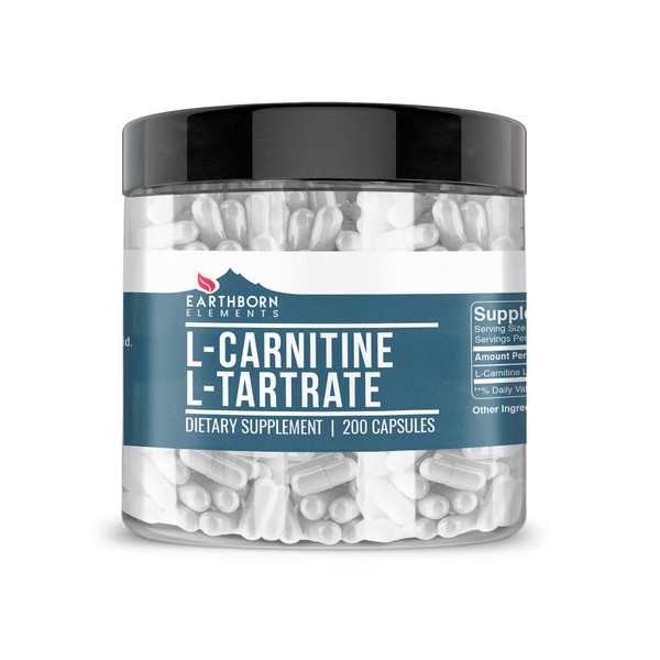 Earthborn Elements L-Carnitine Tartrate, 200 Capsules, No Magnesium or Rice Fillers, No Additives, Gluten-Free, Undiluted