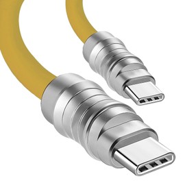 WLGQ Geek Industrial Style Handmade Custom Type C to C PD 100W Skin-Friendly Silicone Material Fast Charging Cable Metal Plug Shell USB-C Laptop Tablet Phone Universal Charging Cable Yellow 6.6Ft
