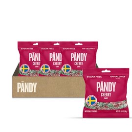 PANDY, Swedish Sugar Free Candy, Cherry (1.8 Ounce Bags, Pack of 4) - Diet Candy, Healthy,Keto Gummy, Low Calorie Sweets