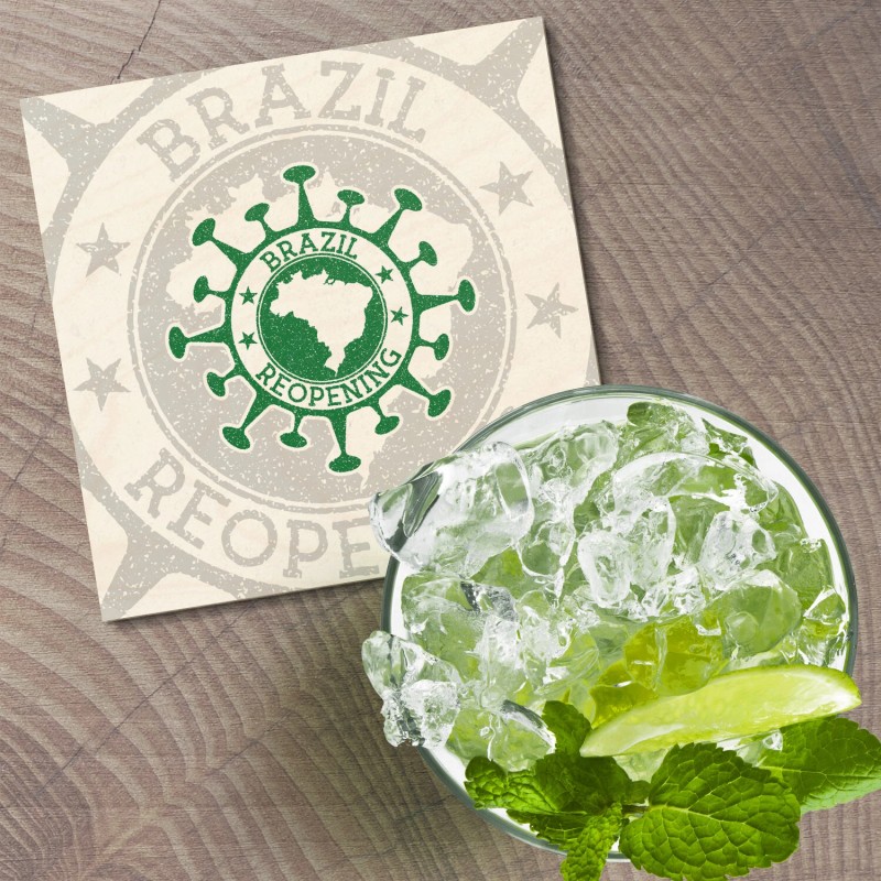 Unbranded Brazil Reopening Grunge 4'' X 4'' Square Wooden Coaster