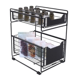 Under Sink Shelf, 2 Tier Spice Rack, Extendable, Sink Organiser, Kitchen Worktop Shelf Organiser, Multifunctional Kitchen Shelf, Spice Rack, Under Cabinet Shelf, Dishwasher Shelf