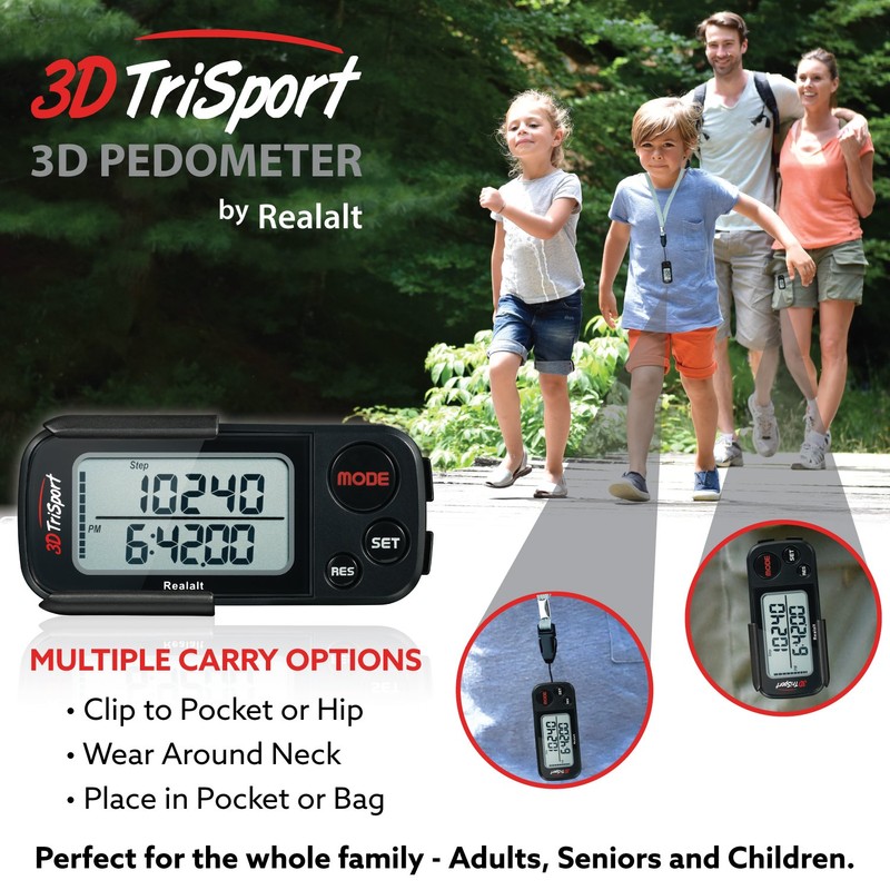 Realalt 3DTriSport 3D Pedometer, Accurate Step Counter with Clip and