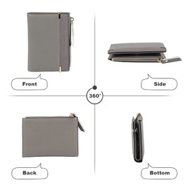 SUKUTU Women's Purse, Wallet Women Wallet PU Leather Small Women Folding Card Holder Wallet Purse with Zipper, grey, One Size