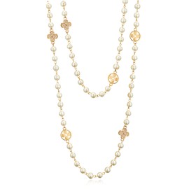 IDOKAWA 8MM Round Simulated Shell Pearl Strand Layered Necklace for Women, Dainty Multiple Strands Long Necklace for Party, Vintage Costume Jewelry