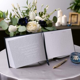 With Love in Loving Memory Guest Book - Navy Faux Leather - Condolence Book, Memorial Sign-in Book for Funerals & Memorial Services