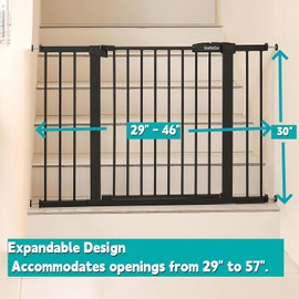 29"-57" Baby and Pet Safety Gate, 30" Tall Metal Walk-Thru Gate for Doorways & Stairs, Easy One-Hand Open, Dual Lock, Extensions & Wall Mounts Included (Brown, 29"-46" W x 30.5“H)