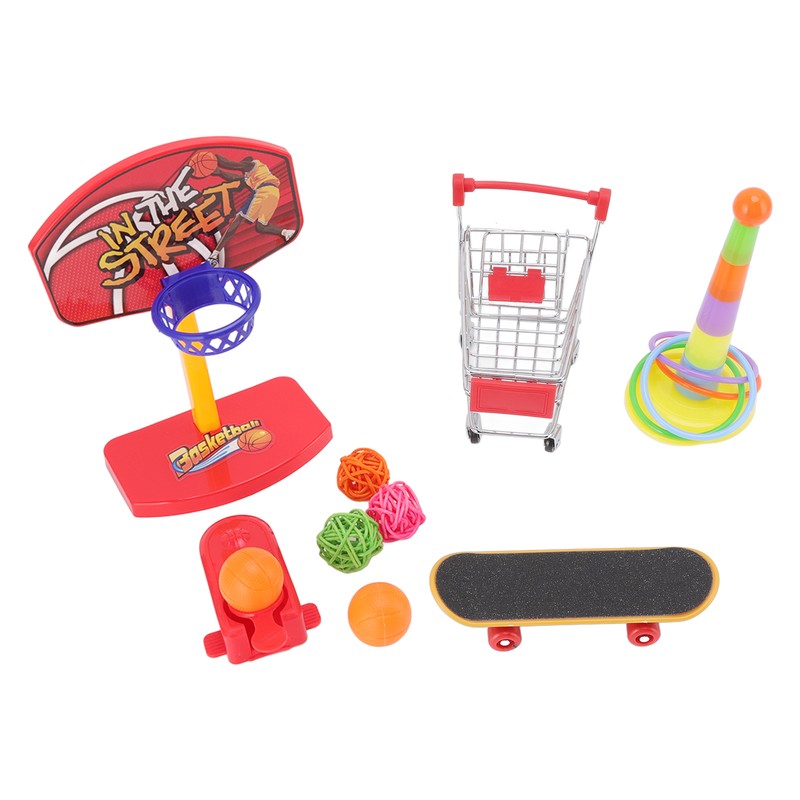 4pcs Bird Training Toys Interactive Fun Basketball Skateboard Trolley Parrot