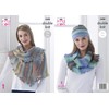King Cole 5400 Knitting Pattern Womens Shawl Cowl and Hat