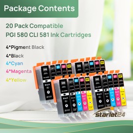 Starlet24 20x 580 581 Cartridges for Canon PGI-580 CLI-581 XXL Canon TR8550 Printer Cartridges for Canon Pixma TR8550 TR8500 TS6350a TS705a TS6350 TS8350 TS8250 TS6150 TS9550