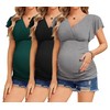 Ekouaer Maternity Nursing Tops 3 Packs Flying Short Sleeve Pregnancy
