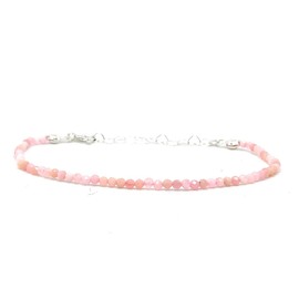 Women's bracelet pink opal natural stone 2 mm thick sterling silver adjustable from 16cm to 19cm