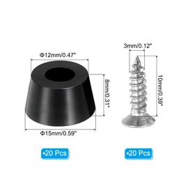 PATIKIL Rubber Feet 20 Sets 0.59"x0.31" Pads with Stainless Steel Washers and Screws for Kitchen Appliances Furniture Black