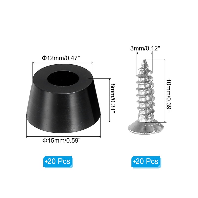 PATIKIL Rubber Feet 20 Sets 0.59"x0.31" Pads with Stainless Steel