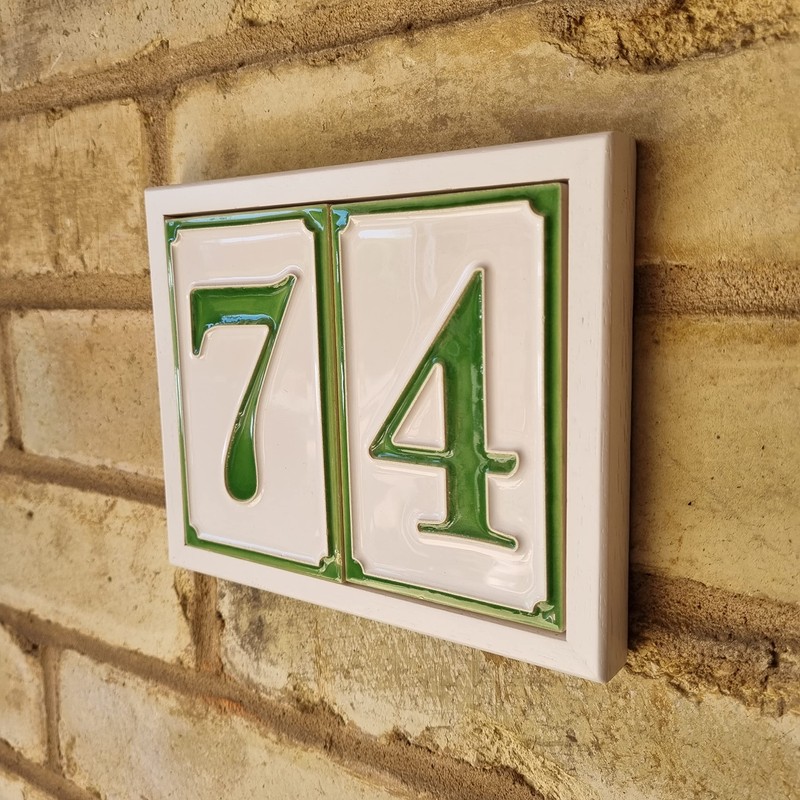 House Numbers Hand-painted Italian Ceramic Numbers Tiles Simple Green Design,