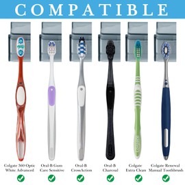 Linkidea Ventilation Wall Mounted Toothbrush Storage Organizer with Cover, 2 Slots Toothbrush Holder, Self Adhesive Wallmount Toothbrush Rack Hanger for Shower, RV, Camper, Bathroom