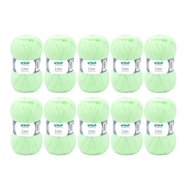 Grundl Lisa Premium Uni-Pack of 10 Balls, Acrylic, Bright neon Green 06, 10x 50g