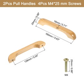 sourcing map 2Pcs Wood Drawer Pulls Handles Set 128mm/5.04" Hole Spacing Beech Wood Kitchen Cabinets Knobs Handle Dresser Furniture, Wood Color