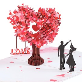 Easter Love Heart Shape Tree Pop Up Card, Valentines Day Card with Envelope, Greeting Card for Girlfriend Boyfriend Wife Husband,Romantic Heart Tree Design,Dancing Couple Silhouette,Valentine's Day Greeting Card