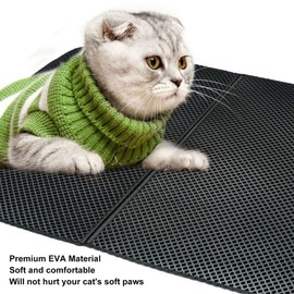 Cat Litter Mat, Double Layer EVA Litter Trapping Mat, Waterproof Urine Proof Trapper Mat for Litter Boxes, Easy Clean, Scatter Control, Catcher Litter Tray Box Rug Carpet, Washable (Black)