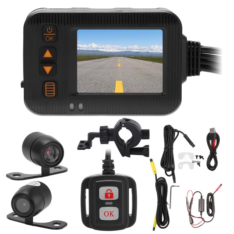Motorcycle 2 Inch Driving Recorder 1080P + 720P HD Lens