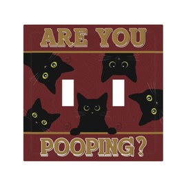 CZRPKEN Funny Black Cat Red Vintage Fun Are You Pooping? Double Toggle Light Switch Covers 2 Gang Wall Plate Dual Decorative Switchplate Electrical Faceplate Perfect for Bathroom Decor Humorous Gift