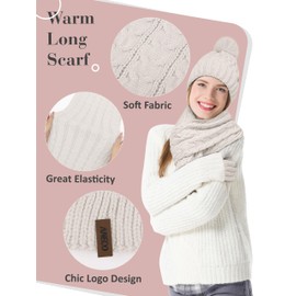 Aneco Women Winter Beanie Hat Scarf Gloves with Pom Pom Fleece Lined Touchscreen Gloves Set Thick Warm Knit Cap 3-in-1 Set