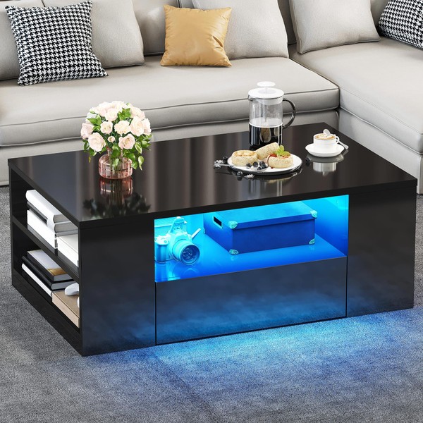 YITAHOME Modern LED Coffee Tables for Living Room, High Glossy
