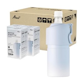 Atlas ABIB-EIC12P Plastic Bottle Holder, Set of 12, Gradient Water Bottle, Cold Insulation, 16.9 fl oz (500 ml), 650 ml, Vacuum Insulated, Blue, Ice, Foldable, Handle Included, Bottle-In Bottle