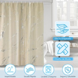 KTMOUW Cortina de Baño 180*180 cm Cortinas de Ducha Espesado Al Agua Cortina para Baño Tela Lavable Secado Rápido Shower Curtain con Ganchos de Minimalista Moderno para Duchas de Baño y Bañeras, Beige
