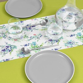 Style Decor W2700700 Laminated Table Runner, Waterproof, Nordic Table Center, 39.4 inches (100 cm), Wipable, Floral Pattern, Botanical, Blue