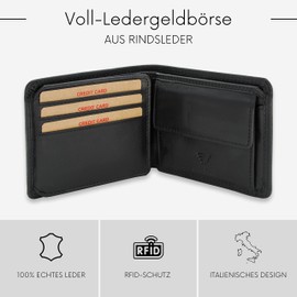 Baur Men's Genuine Leather Wallet with RFID Protection, Landscape Format, Wallet with Coin Compartment and Card Slots, Wallet, black, Landscape format small