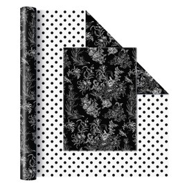 WERNNSAI Black Floral Wrapping Paper Roll - 1 Roll 17”x 33 ft Flower Bouquet Wrapping Paper Wedding Decor Supply Girls Birthday Gift Wrapping Paper for Women Bridal Shower Party Wrap Favor