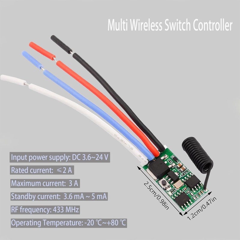 GUIRUIMOON 4 Channel Wireless Remote Switch, Mini Wireless Switch 5V/12V/24V