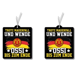 2 x Air Freshener with 'Despite the Fall of the Wall and Reverse, Ossi to the End' Motif, Funny Car Fragrance Dispenser, Air Freshener, Car Fragrance Pendant Set, Car, East, GDR
