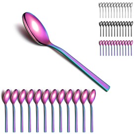 Berglander Rainbow Soup Spoons, 12 Pieces, Stainless Steel Table Spoon, Soup Spoon, Dessert Spoon, Suitable for Daily Life and All Kinds of Gatherings, Dishwasher Safe